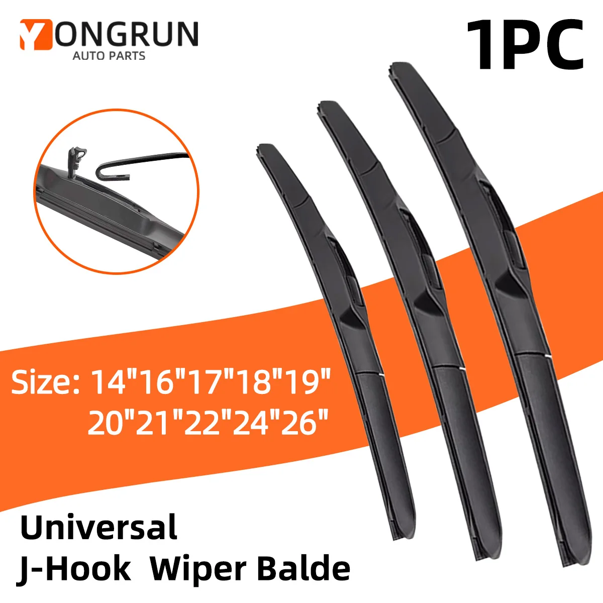 YONGRUN 1 Stück Wischerblatt 14"16"17"18"19"20"21"22"24"26" Auto-Windschutzscheibenwischer Dreistufiges Universelles J/U-Haken Wischerblatt