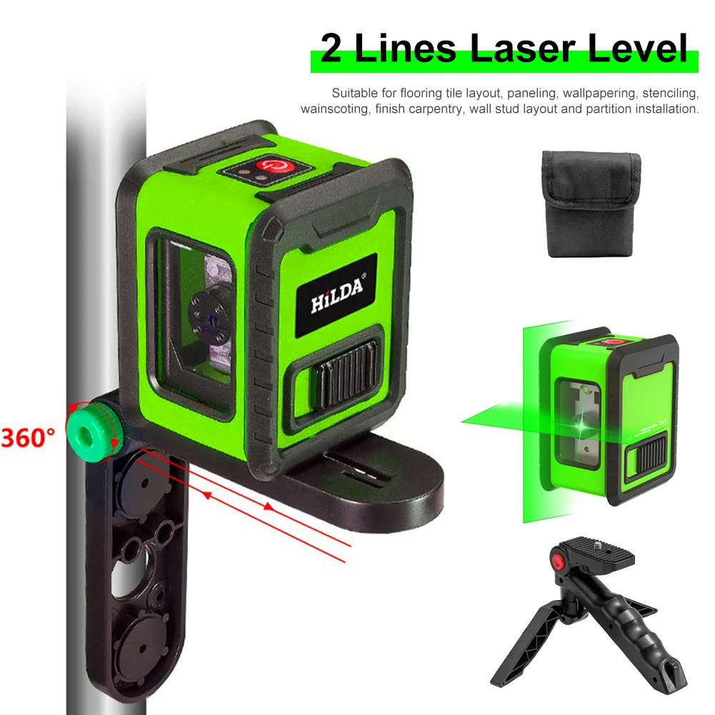 2 Lines Laser Level Portable Self-leveling Green Beams Laser Level High Precision Horizontal Vertical Cross-Line Laser Leveling