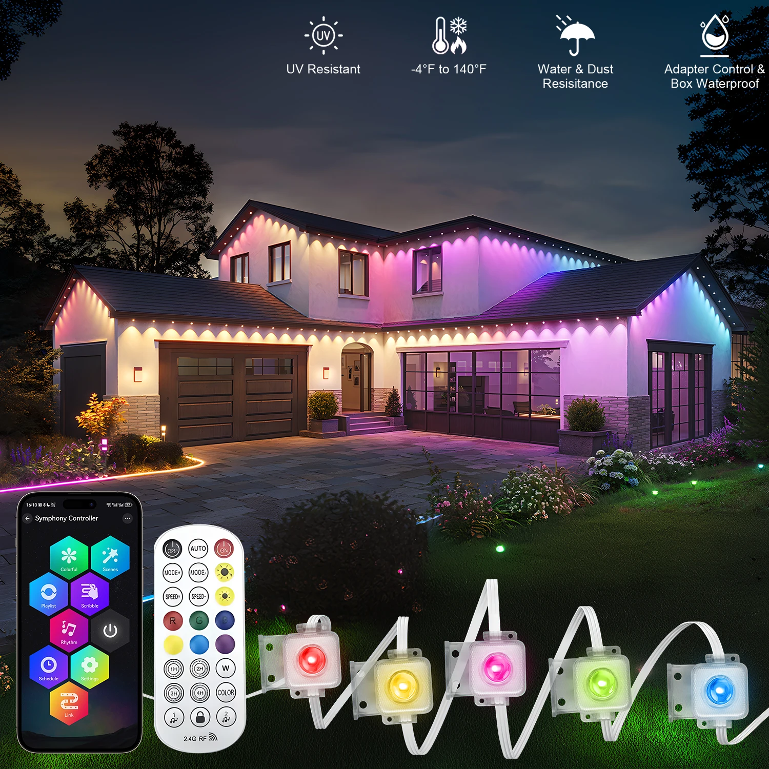 

tring Light Intelligent RGB Application Control LED Eaves Light IP67 Waterproof Suitable for Daily Gatherings Halloween Christma