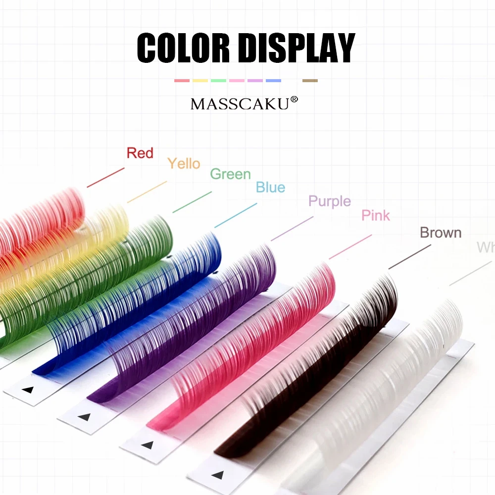 MASSCAKU Colorful Easy Fanning Lashes 8-15mm Mix Color Fast Blooming Eyelash Extensions Natural Long False Individual Eyelashes