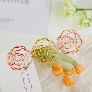 10 Stuks Metalen Materiaal Rozenvorm Paperclips Goud Zilver Kleur Kawaii Schattige Bladwijzer Clip Briefpapier Kantoor Schoolbenodigdheden