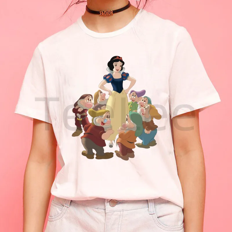 Snow white and Dwarf T Shirt Women Funny Cartoon Princess Women Manga T-shirt Casual Cool Female Tshirt Vintsge Tops Clothing