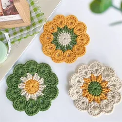 1PCS Woven Coasters Sunflower Absorbent Mats Heat Insulation and Slip Resistant Cup Pad Kitchen Tableware Set Dining Table Decor