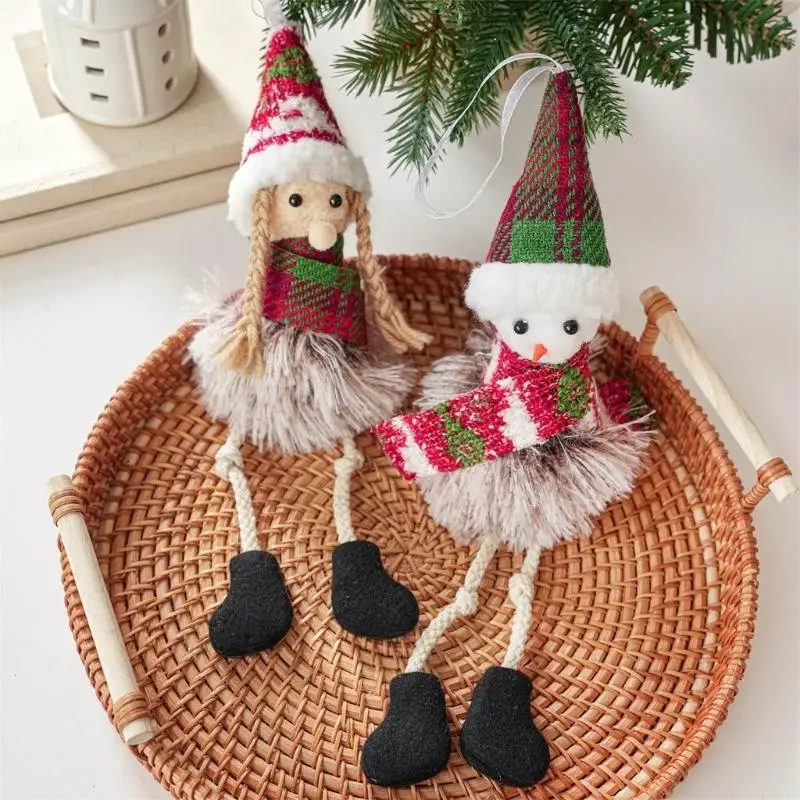 E8BD Single Soft Fabric Christmas Tree Ornament with Sewn Character Styling and Integrated Ribbon Loop for Seasonal Display