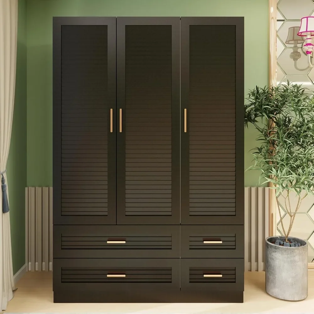 Wood Armoire Wardrobe Closet Armoires Wardrobe Cabinet with 3 Door 4 Drawers Tall Wardrobe Closet Storage with Shelves and