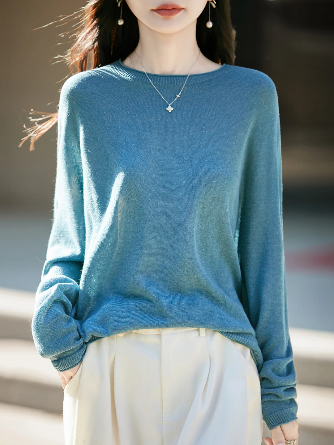 Seamless Long Sleeve round Neck Base Shirt Loose Fit Knitted Top with Cuffed Hem for Women Autumn 2026 New Style Versatile Ba...