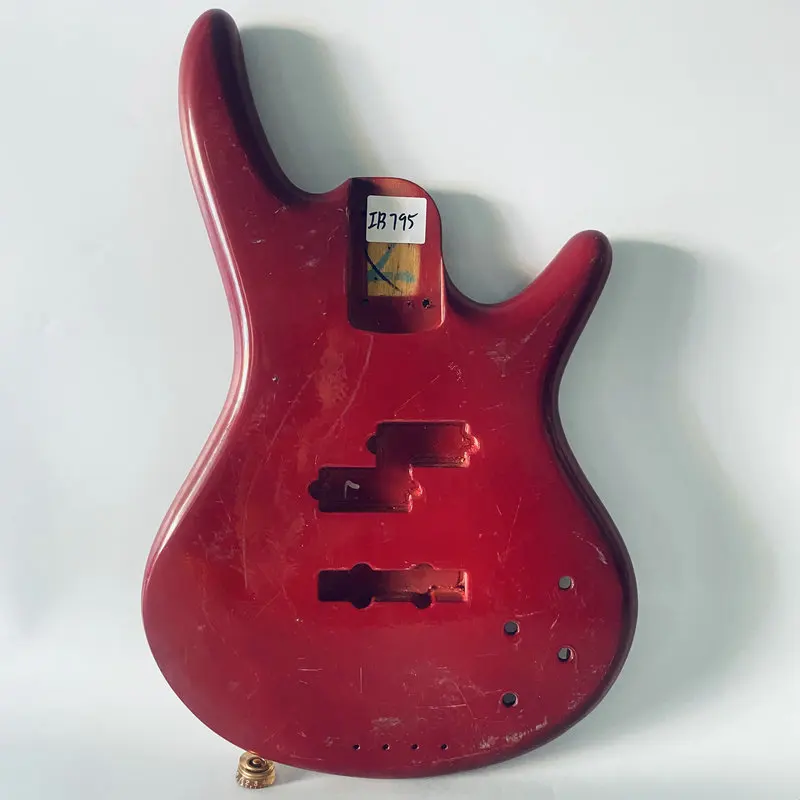 iB795 Red Color PJB Electric Bass Body with Damages Active Pickups Semi Finishing for Personal DIY Replace