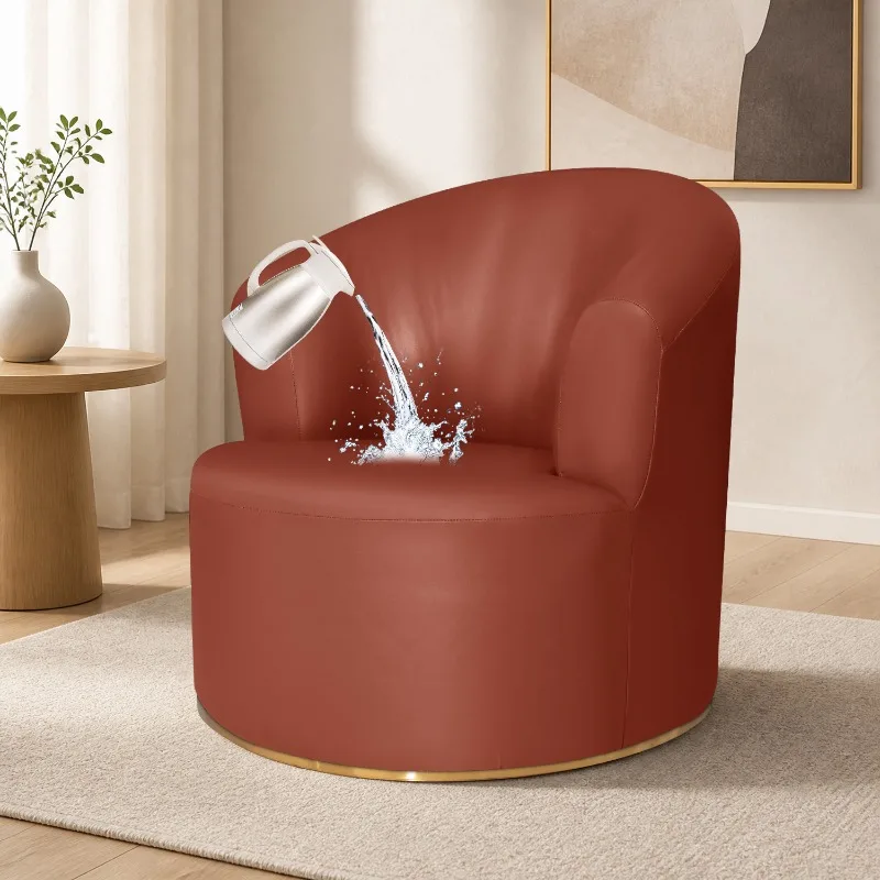 Waterproof PU Leather Elastic Rotating Chair Cover, Full Wrap Round Leisure Armchair Slipcover, Modern Furniture Protector