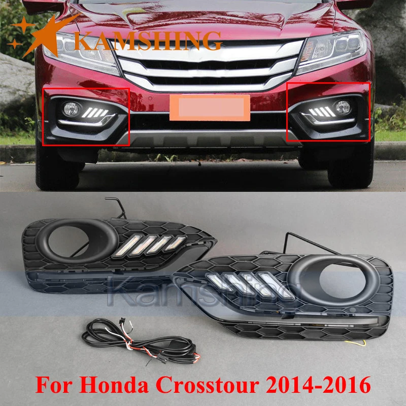 CAPQX 1pair Daytime Running Light For Honda Crosstour 2014-2016 DRL Day Light Modifying Foglamp Frame Front Bumper Lamp