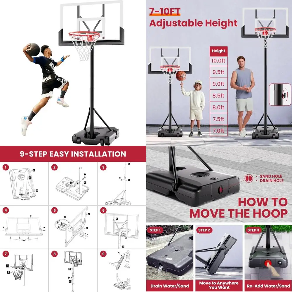 Tragbares, höhenverstellbares Basketballkorbsystem – robuster Stahlrahmen für den Außen- und Innenbereich, 45 Zoll hoch