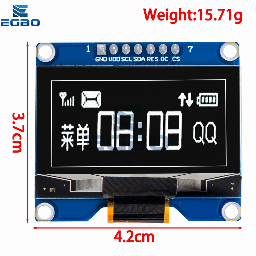 EGBO 화이트 블루 OLED 스크린 모듈, SSD1309 드라이브 IC, SSD1306 SPI 인터페이스 128x64 호환, 1.54 인치, 7 핀