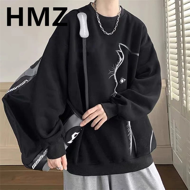 HMZ Fashion Brand Hip Hop Sweatshirts Men Autumn Cotton Sweatshirts New Casual Cat Pullover Street Wear Clothes Men Harajuku Top