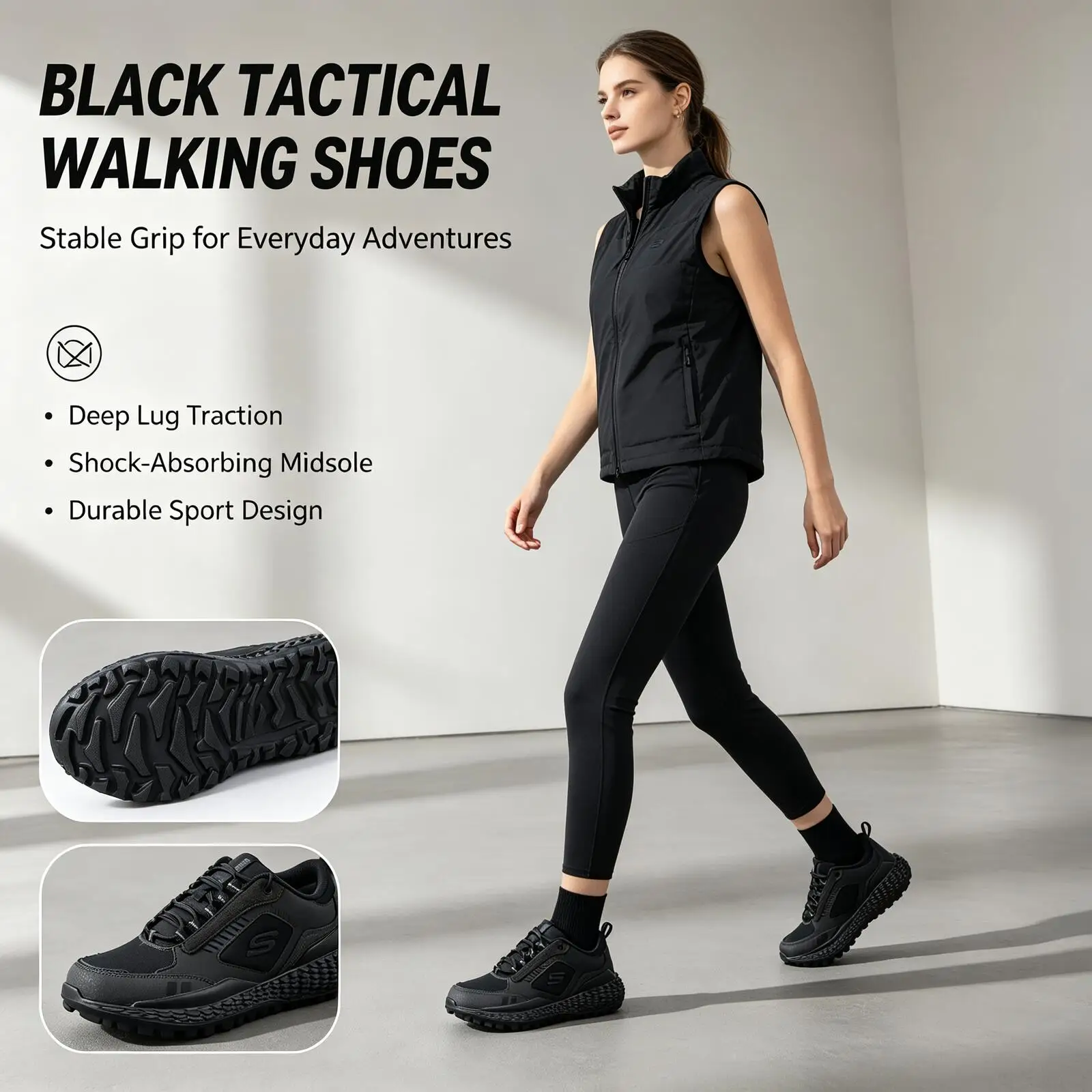 Hot Skechers Black All-Terrain Outdoor Sneakers for Men Women Rugged Non-Slip Thick Sole Walking Shoes Durable Tactical Sport Sh