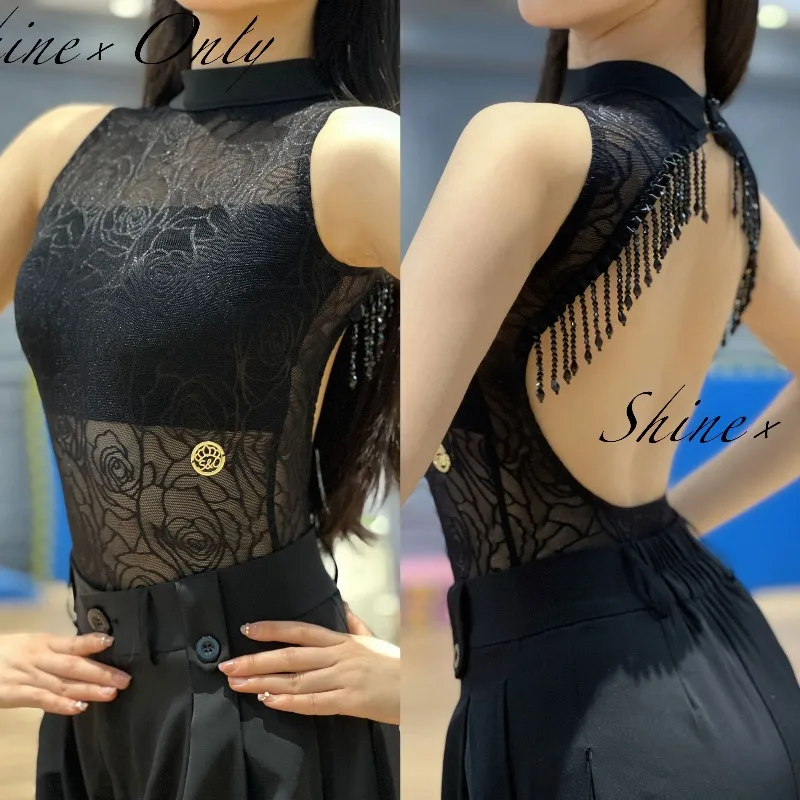 Vestido de dança latina moderno personalizado, roupas de prática, fantasia de performance, tubo de pérola, top feminino