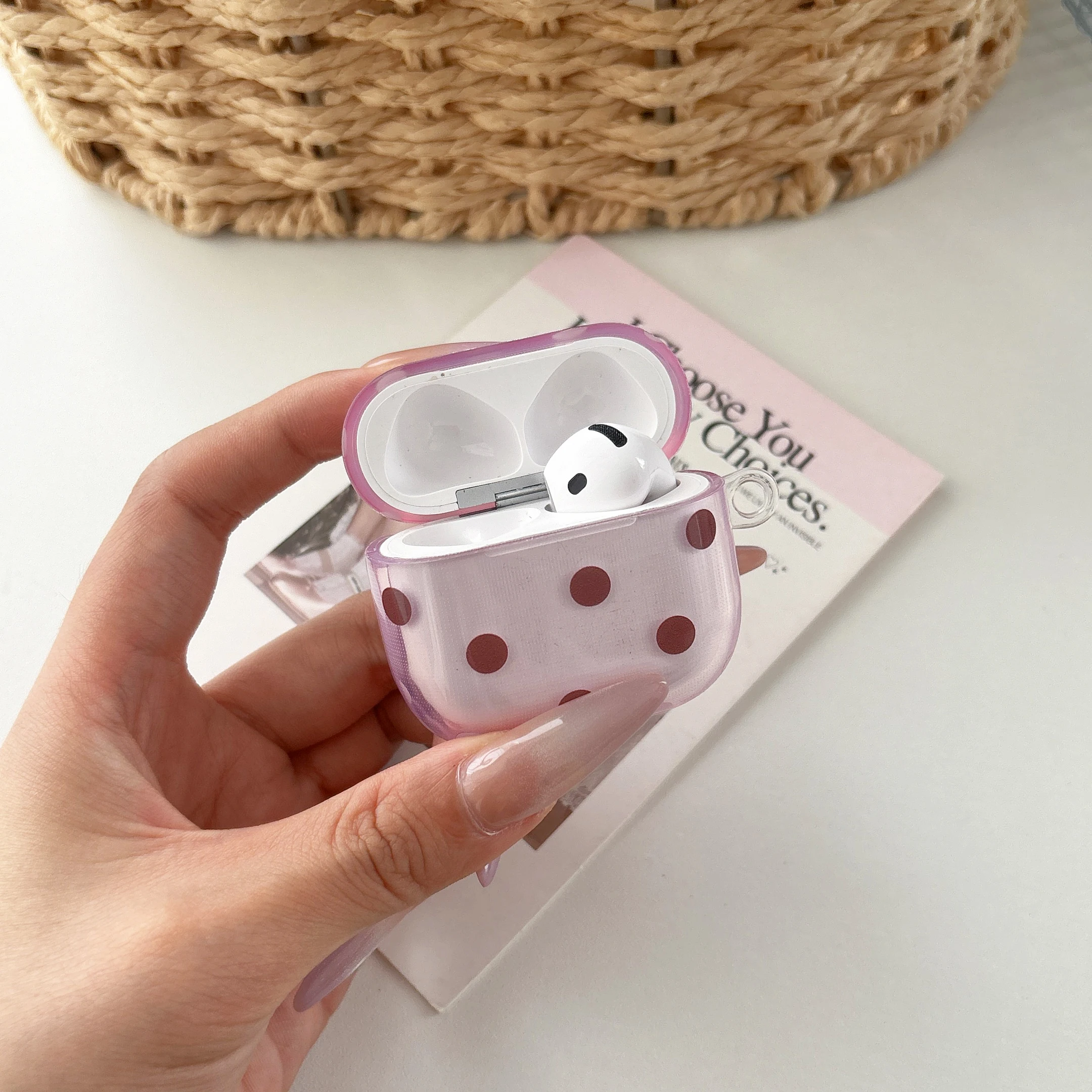 Simple Sweet Brown Polka Dot Pattern Transparent Purple Protective Earphone Case Cover Case For AirPods 1 2 3 4 Pro Pro2 Pro3 - view 5