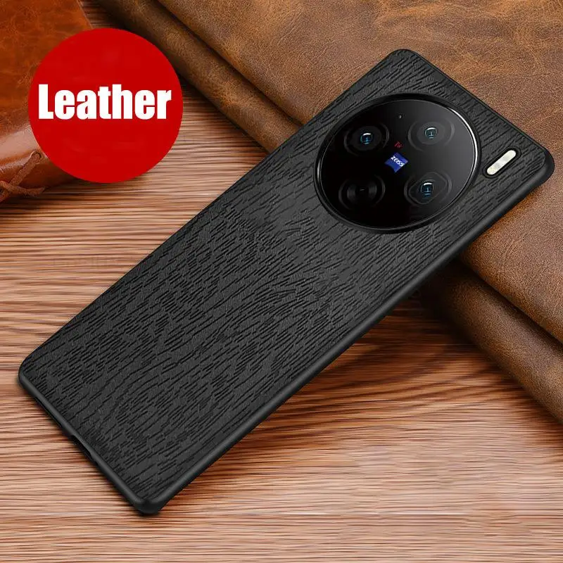 

Coque For vivo X100 Pro Plus Wood Texture Leather Phone Case For VIVO X100 X90S X90 X80 Pro Plus Hard PC Bumper Shockproof Cover