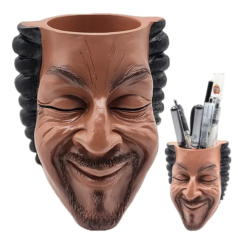 Face Planters Flower Pots Novelty Head Face Planter Human Smile Face Planter Pot Pen Pencil Holder Desktop Home Garden Decor