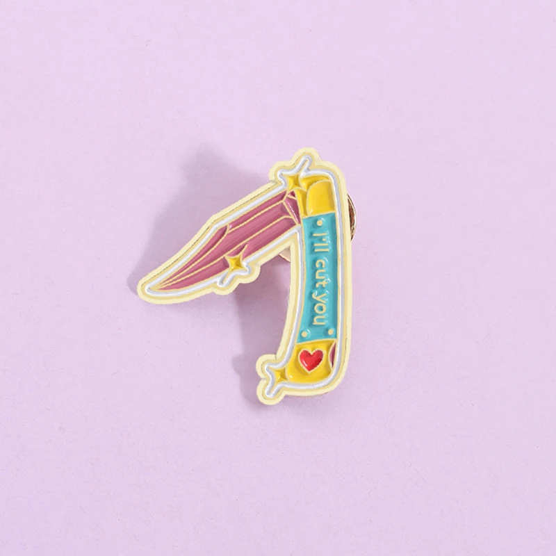 

I'll Cut You Enamel Pin Creative Colored Folding Knives Barber Tools Brooch Lapel Backpack Badge Jewelry Gifts for Friends