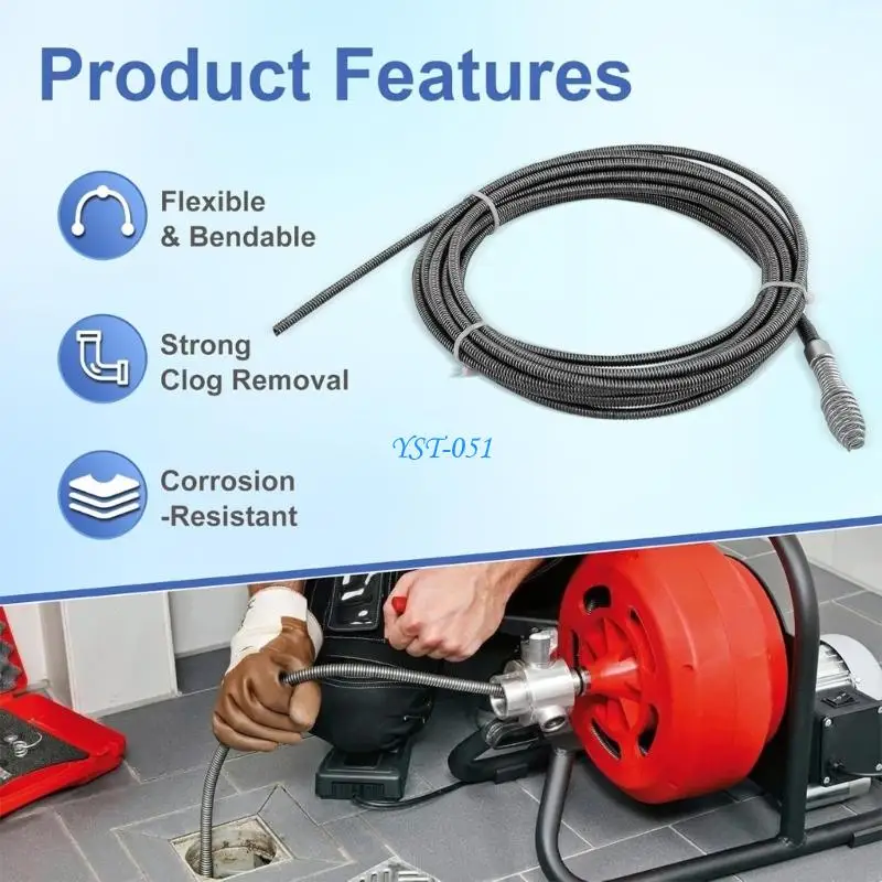 E15A Strong 5/16 Inch Diameter Plumbing Snake For Stubborn Blockages In Household Drain Pipes