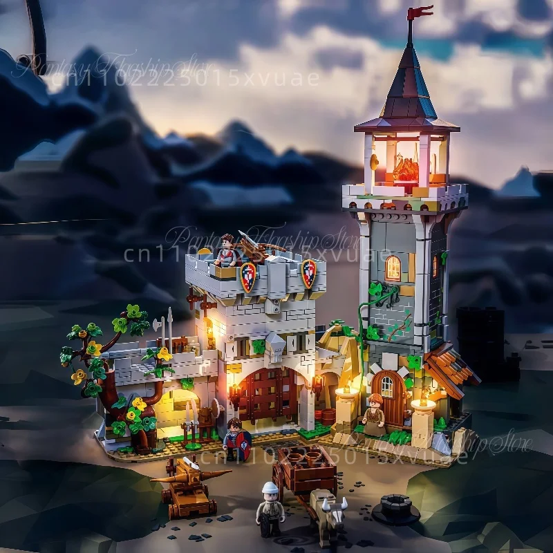 Medieval Series Building Blocks Small Street View Collage Model of Watchtower Toy Collection Desktop Decoration Festival Gift