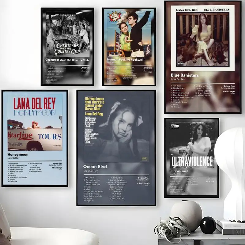L-Lana D-Del R-Rey Poster Waterproof Self-Stick Wall Art Stickers, Removable Wall Decor for Living Room and Bedroom