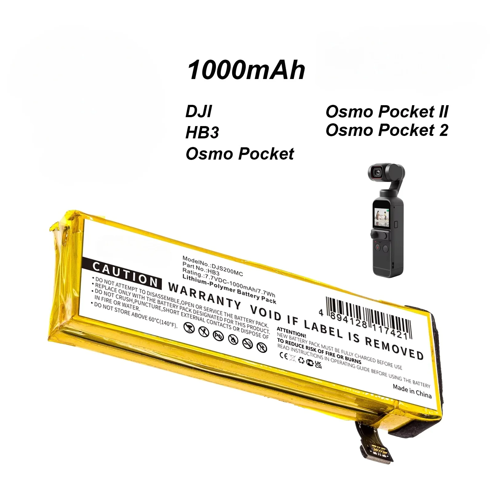 1000mAh 7.7Wh High Quality HB3 Replacement Battery 2ICP5/22/65 for DJI OSMO POCKET 1 POCKET 2