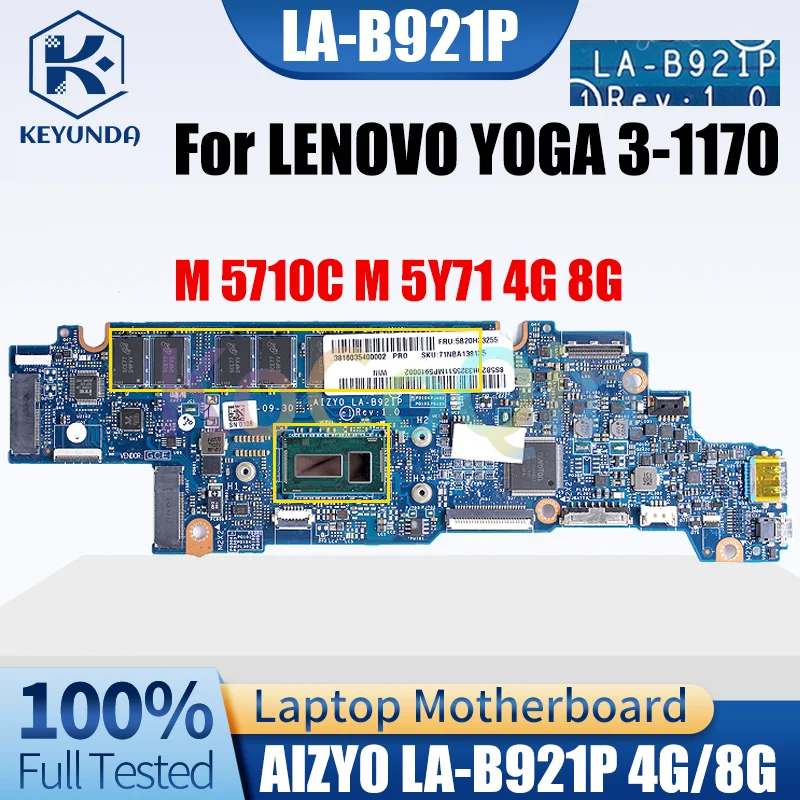 

LA-B921P для ноутбука LENOVO YOGA 3-1170, материнская плата 5B20H33255 5B20H33240 M 5710C M 5Y71 4G 8G DDR3, материнская плата для ноутбука протестирована