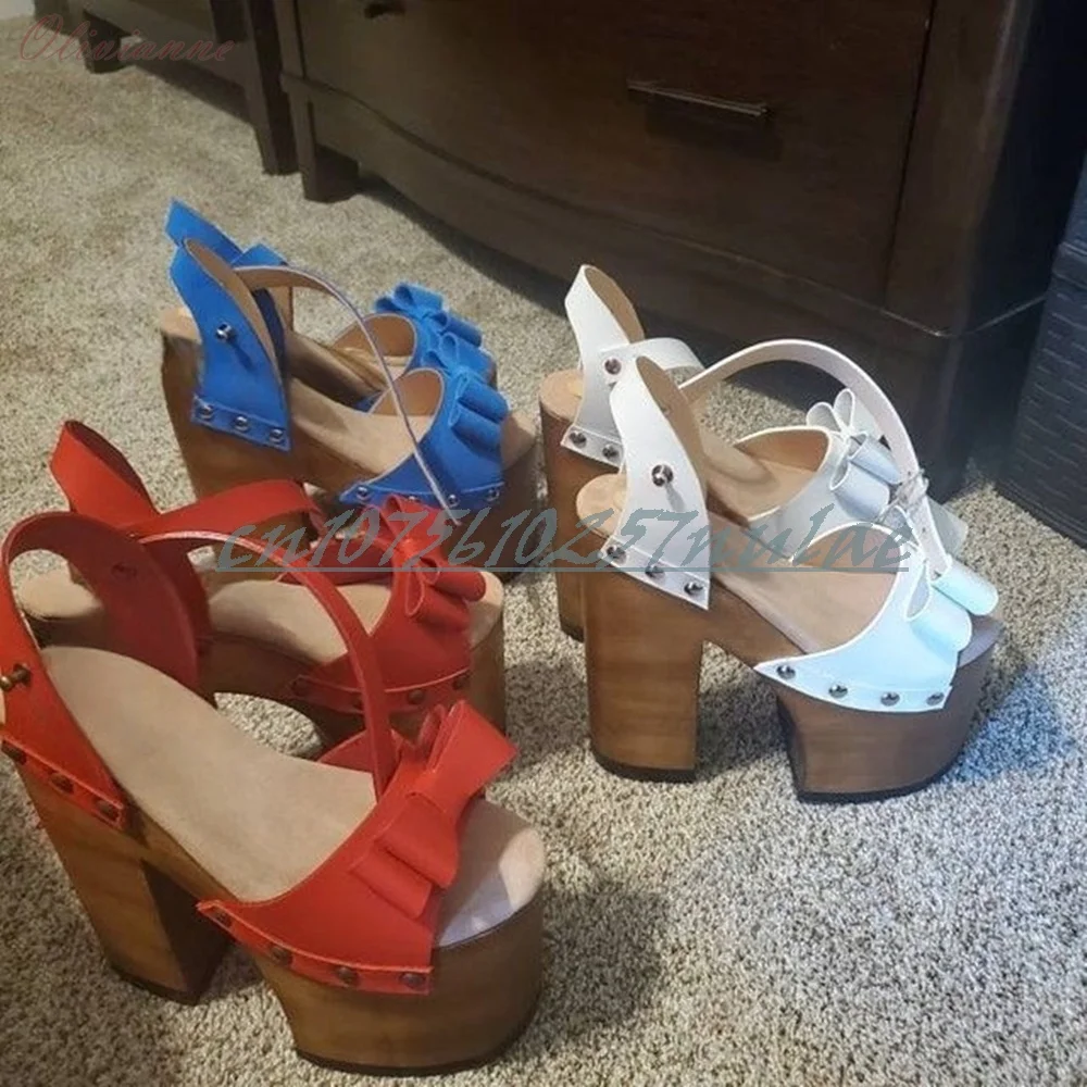 

Retro Style Thick-soled Front Butterfly Knot Decor Sandals Chunky High Heel Open Toe Women Shoes 2026 Summer Zapatos Para Mujere