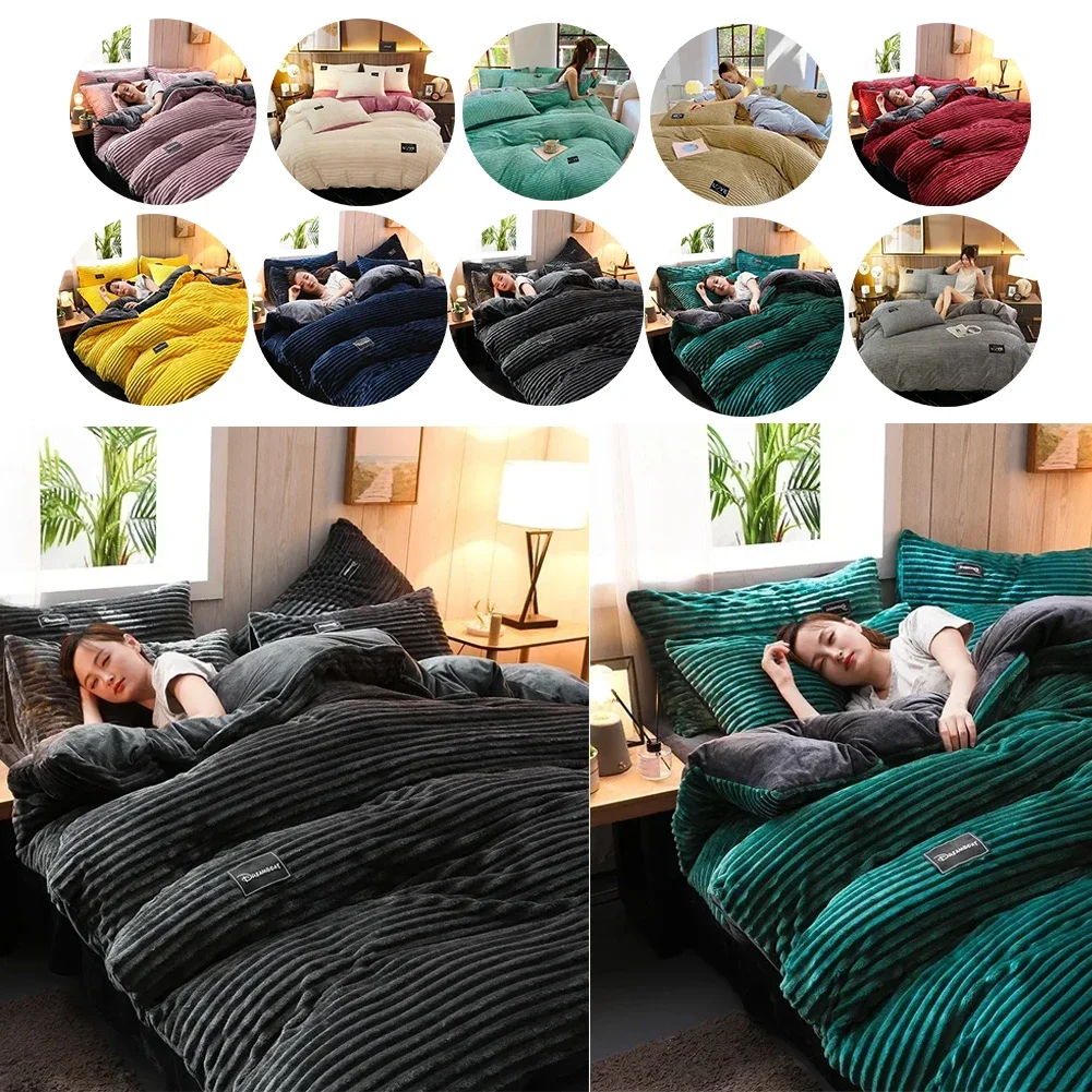 Thicken Corduroy Duvet Cover Set Ultra Soft Velvet Quilt Cover Reversible Comforter Covers Winter Bedding Set Queen Bedding Set