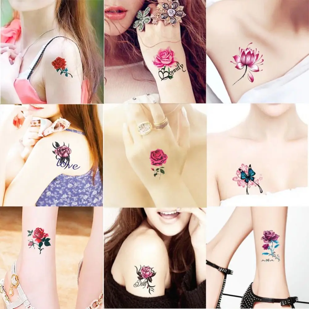 5/10/20/30/50 pcs Rose/รูปแบบผีเสื้อชั่วคราว Tattoo สติกเกอร์กันน้ํา 3D เนื้อผีเสื้อ Tattoo สติกเกอร์ส่วนบุคคล