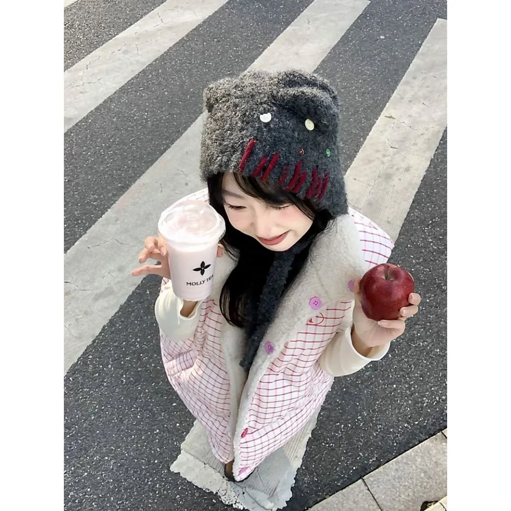 

Winter New Sweet Cute Thickened Warm Double-Sided Wear Lamb Velvet Cotton Jacket Vest College Style Urban Commute Daily Use