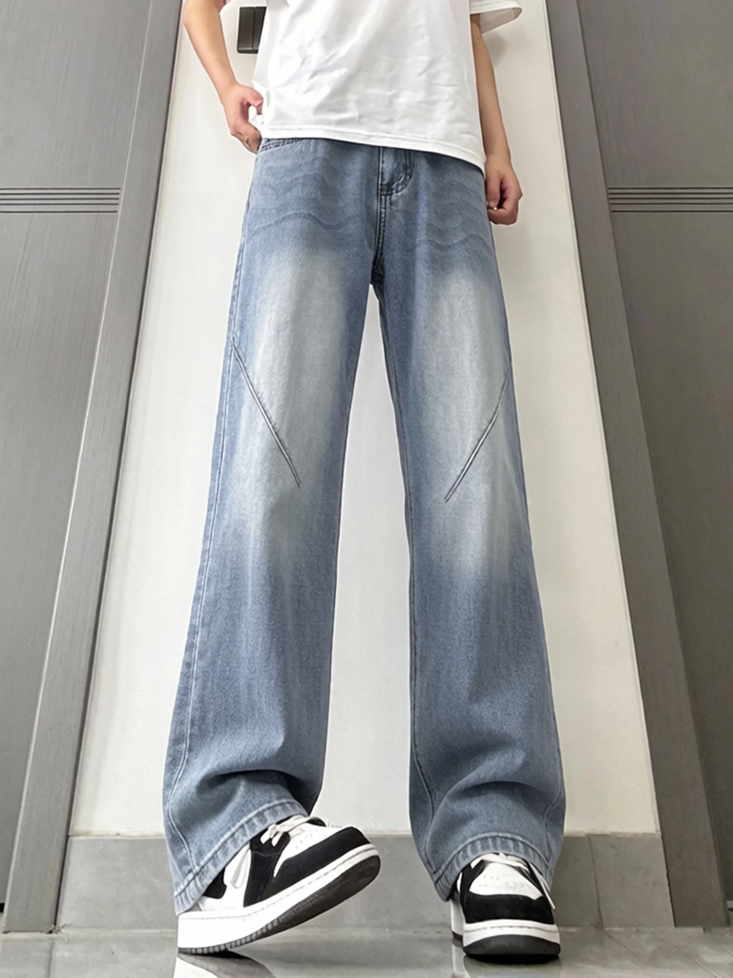 

American Splice Lyocell Silk Men's Summer Thin Straight Leg Jeans High Street Vibe Cool Feeling Loose Fit Casual Trousers