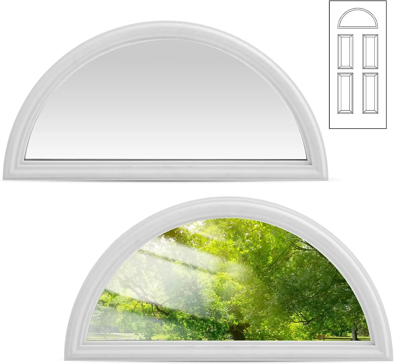 

22" x 10" Entry Door Glass Insert Half Round Top Exterior Door Window Inserts Replacement Kit with Low-e Clear Glass for Home Im