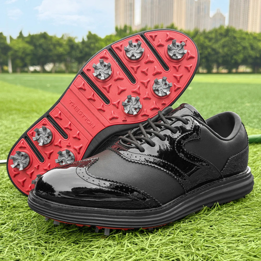 

Мужские кроссовки для гольфа, большие размеры 39-48, мужские спортивные кроссовки высокого качества, шнурки с шипами и ручкой, нескользящая водонепроницаемая тренировочная обувь