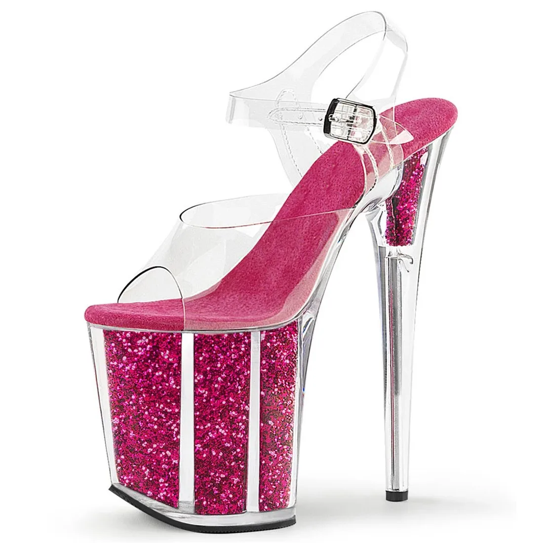 Summer Crystal PVC Women\'s Shoes Steel Pipe Dance Sandals 20CM Thin High Heels Stiletto Plus Size Sequins Platforms Pumps