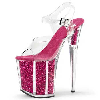 夏季水晶PVC女鞋鋼管舞蹈涼鞋20公分細高跟細高跟大碼亮片厚底高跟鞋 10 最佳銷售 水晶鞋 - №9