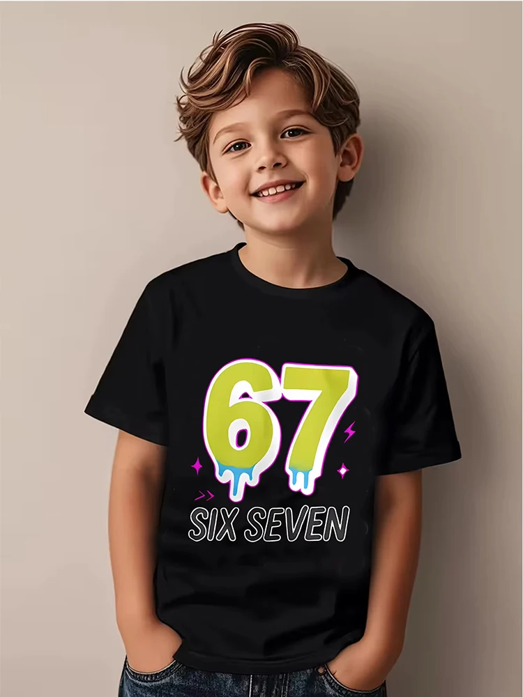 Kids Gradient Donut Number 67 Graphic T-Shirt, Soft Cotton, Cute Wear for Boys & Girlstk0107