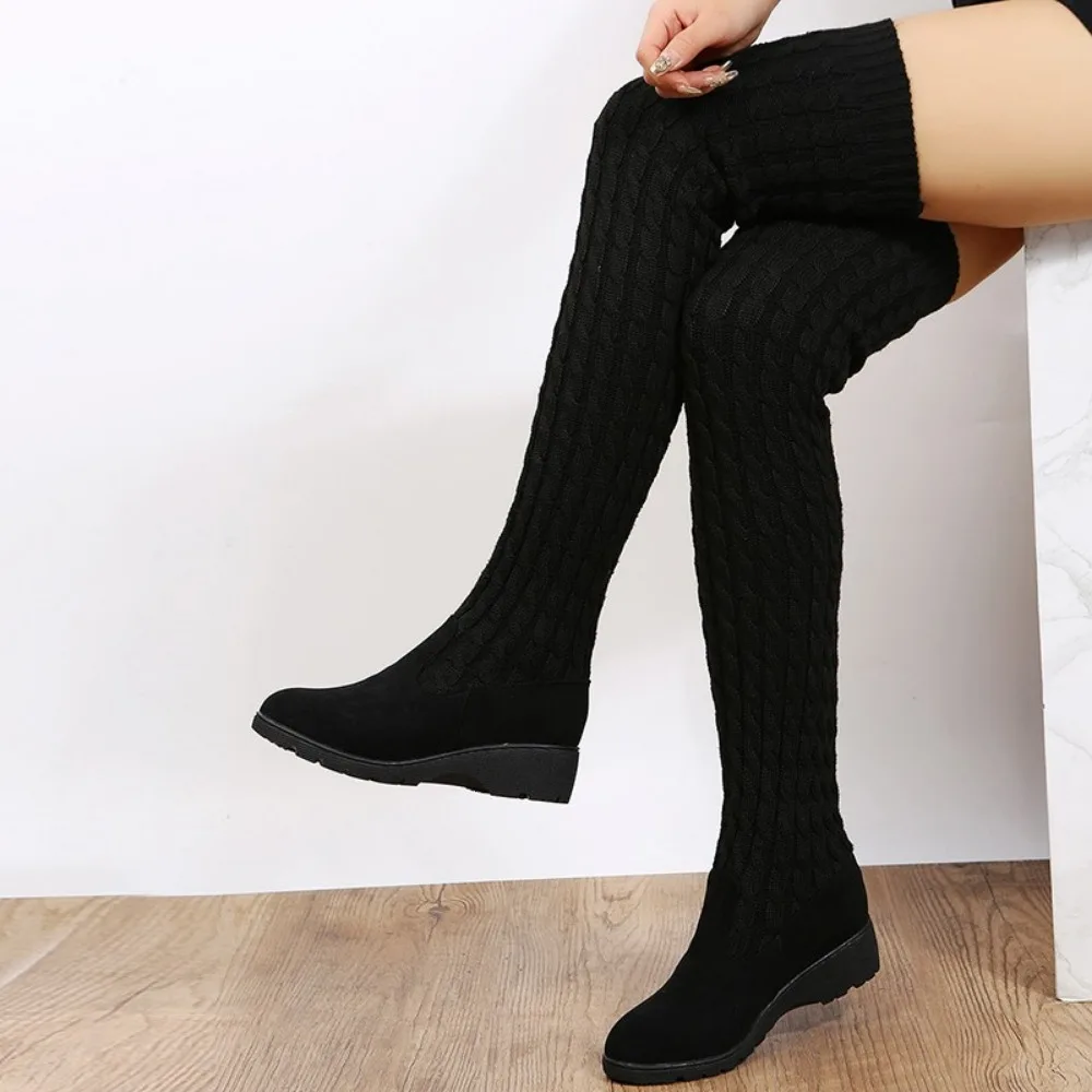 Women Shoes 2024 Winter New Fashion Knitted Wool High Socks Boots for Women Flat Over The Knee Long Elastic Skinny Women Boots