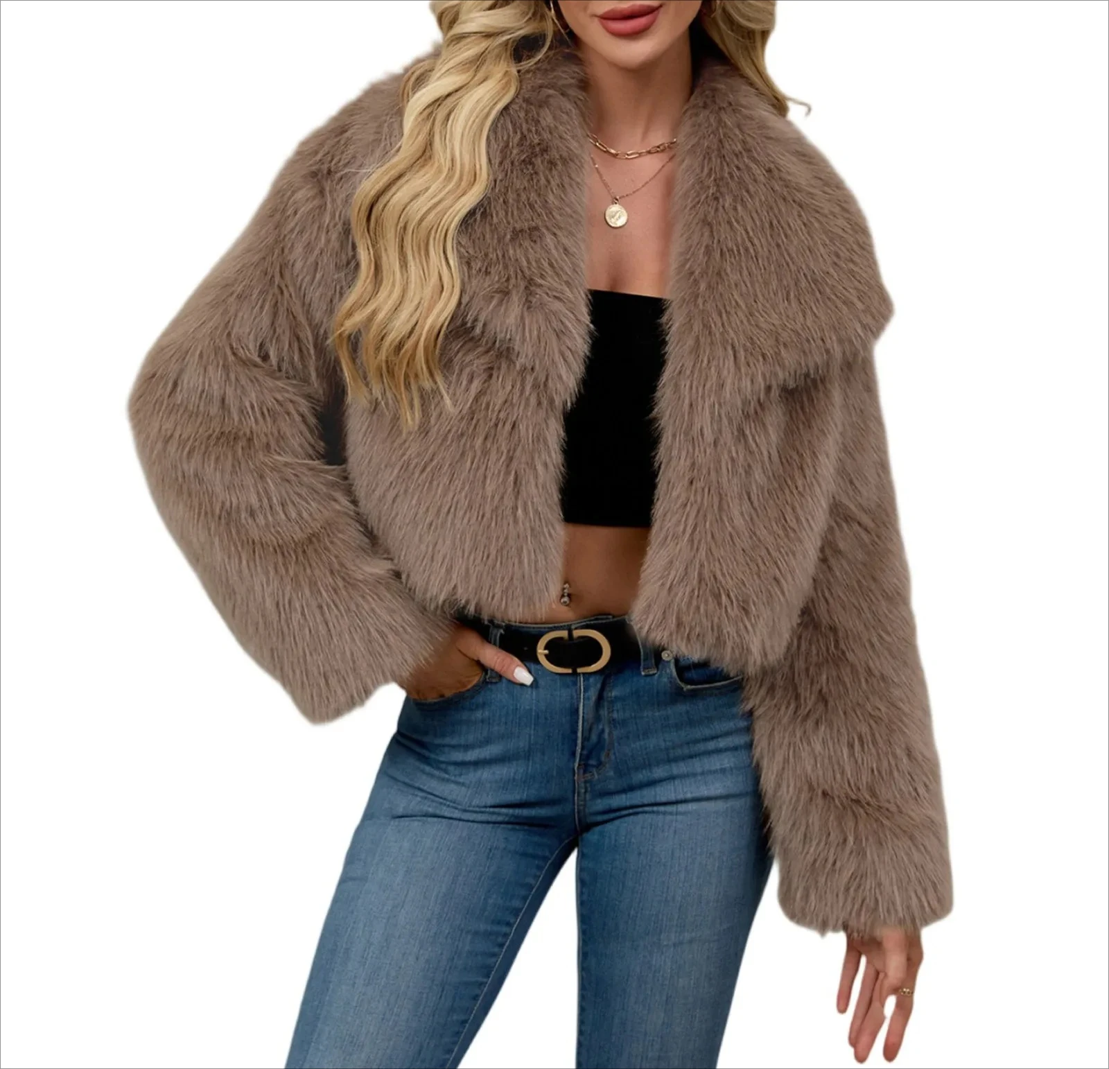 

Осенне-зимние повседневные коричневые женские теплые куртки из искусственного меха, уличная одежда с отложным воротником, рождественские элегантные пальто большого размера