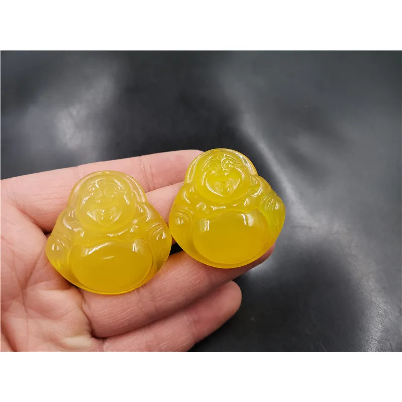 Women'S Agate Maitreya Pendant, Chicken Fat Yellow Chalcedony Big Belly , Laughing Buddha Charm
