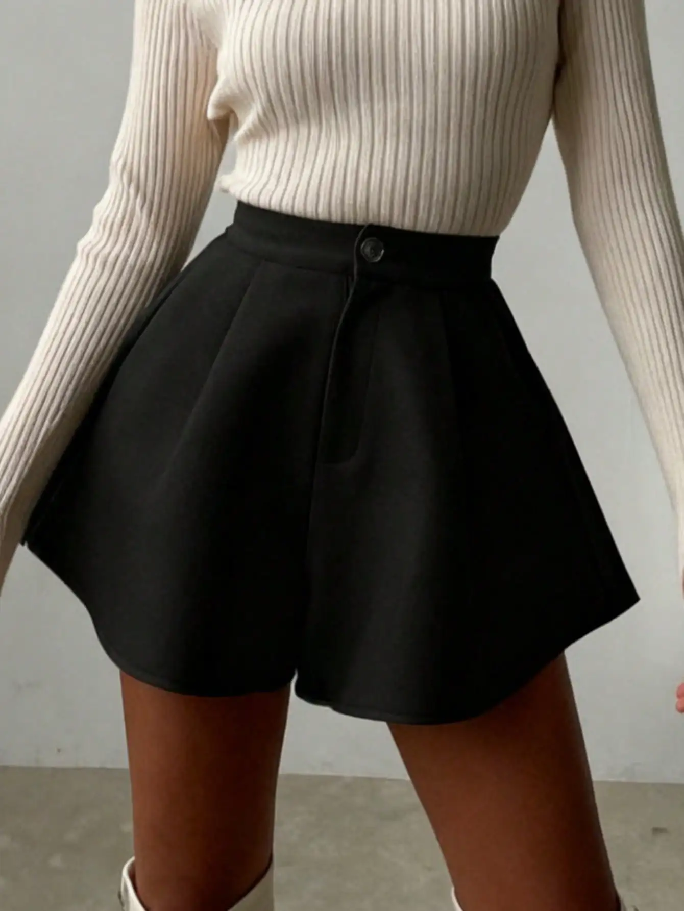 ملابس الخريف للسيدات بلون أسود أنيق للتنقل فضفاض مناسب شورت وتنورة جيب #2