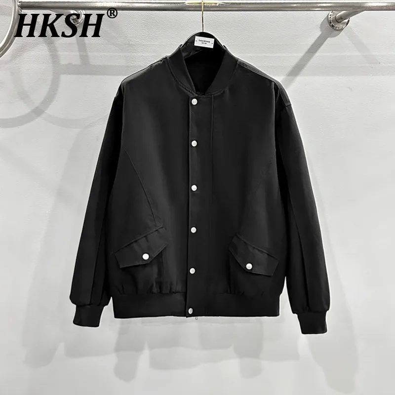 HKSH Men\'s Tide Dark RO Style Streetwear Jackets Autumn Winter New Stand Collar Button Coat Chic Loose Pockets Outerwear HK2332