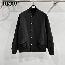 HKSH Men's Tide Dark RO Style Streetwear Jackets Autumn Winter New Stand Collar Button Coat Chic Loose Pockets Outerwear HK2332