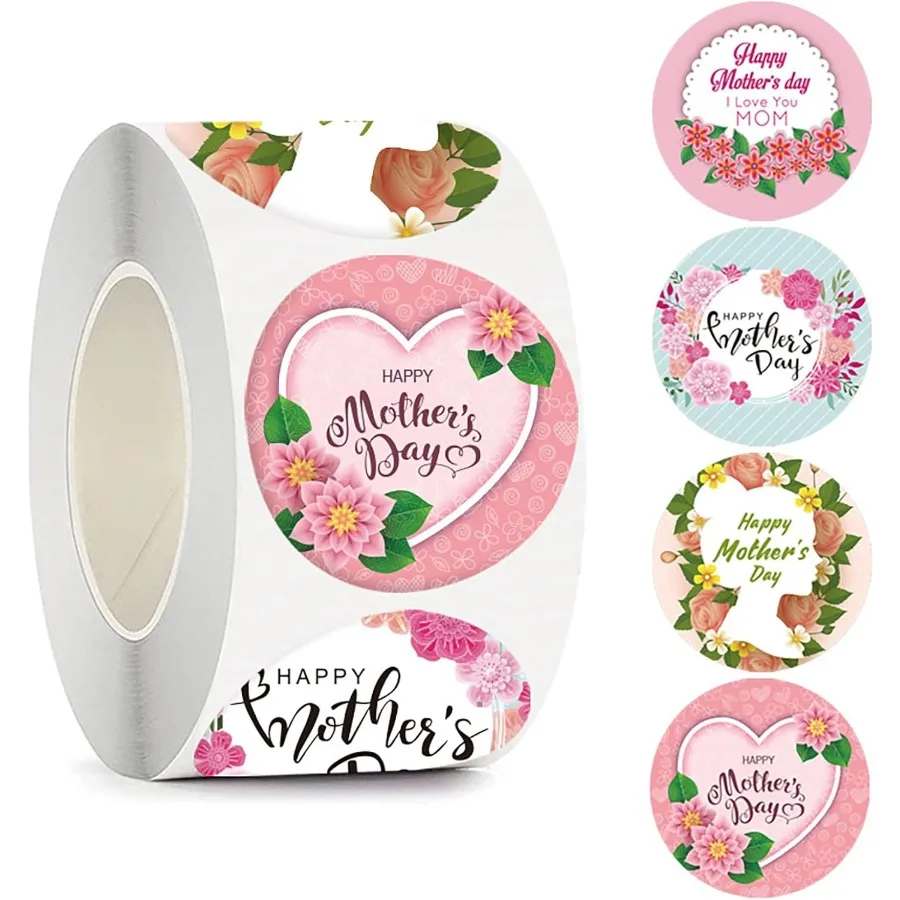 

500 шт., подарочная бирка на день матери, наклейка в рулоне, конверт на день матери, наклейки с цветочным сердечком, дизайн для мамы, карты, конверты Se