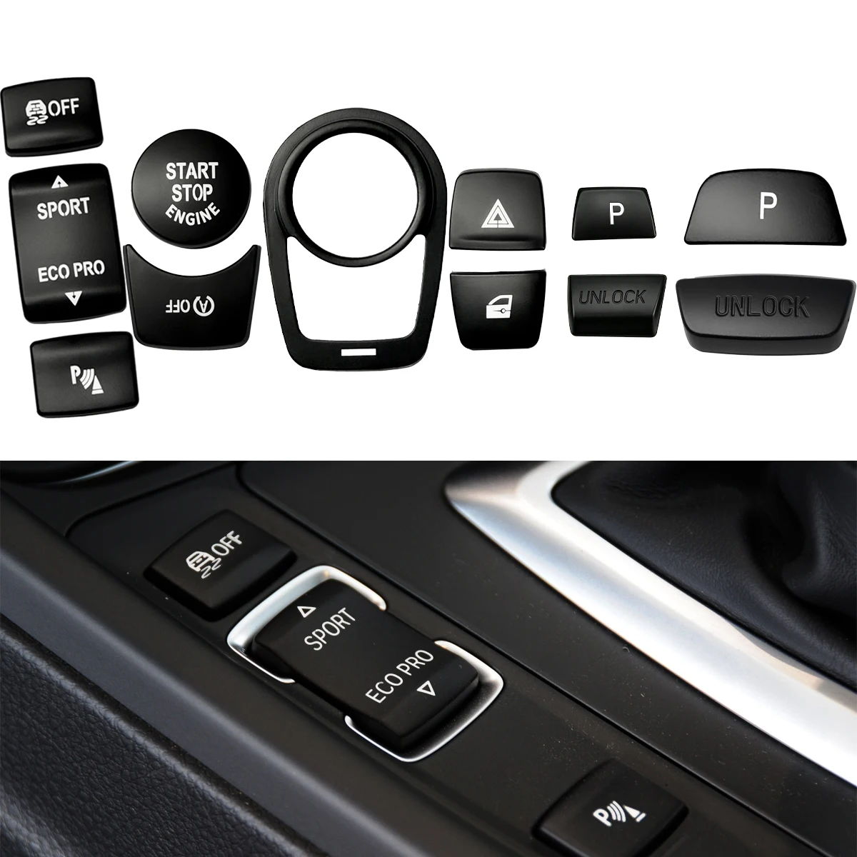 Black Car Center Sport Eco Drive Mode Switch PDC DSC Off Warning Light Button Trim Sticker For BMW F20 F22 F30 F31 F34 F32 F36