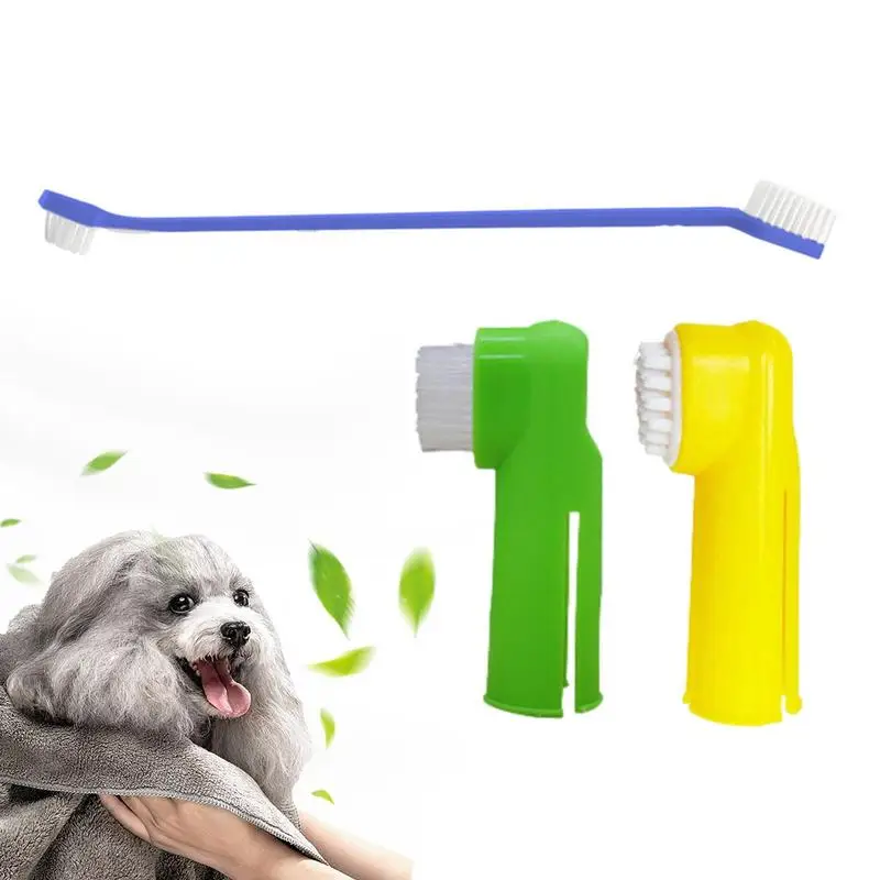 Dog Toothbrush Kit Finger Cat Toothbrush Soft Bristle Finger Tooth Cleaning Brush Set With 2 Pet Finger Toothbrush And 1 Double