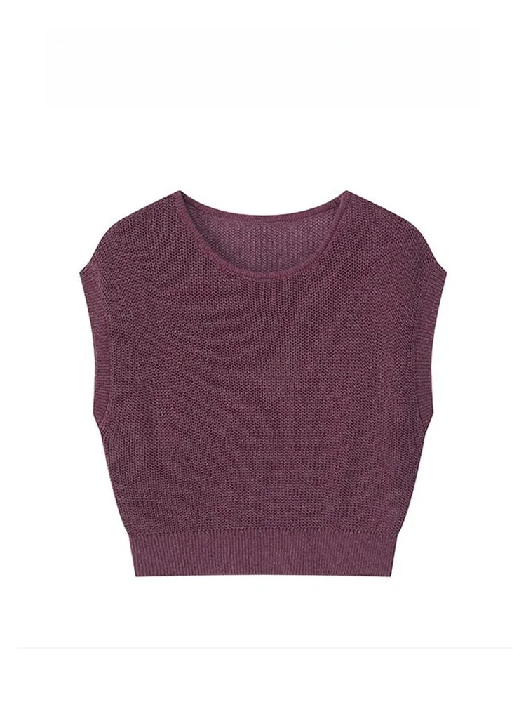 

Evening Iris Incense Spring Summer 2026 Silk Linen Breathable Versatile Svel ort Sve 26SY47 Women's Knitted Top