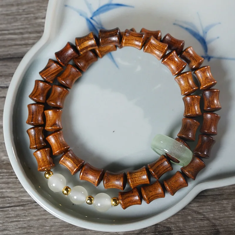 Black rosewood double-loop DIY jade bamboo bead bracelet, Buddhist , hand-held prayer beads, decorative