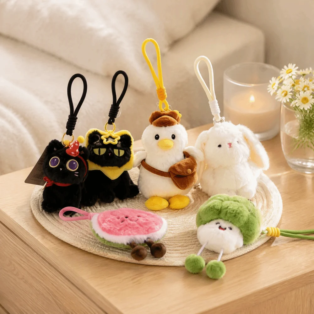 Cute Soft Stuffed Black Cat Plush Cute Cat Big Eye Cat Ornament Plush Material vegetable Plush Keychain Bag Charm