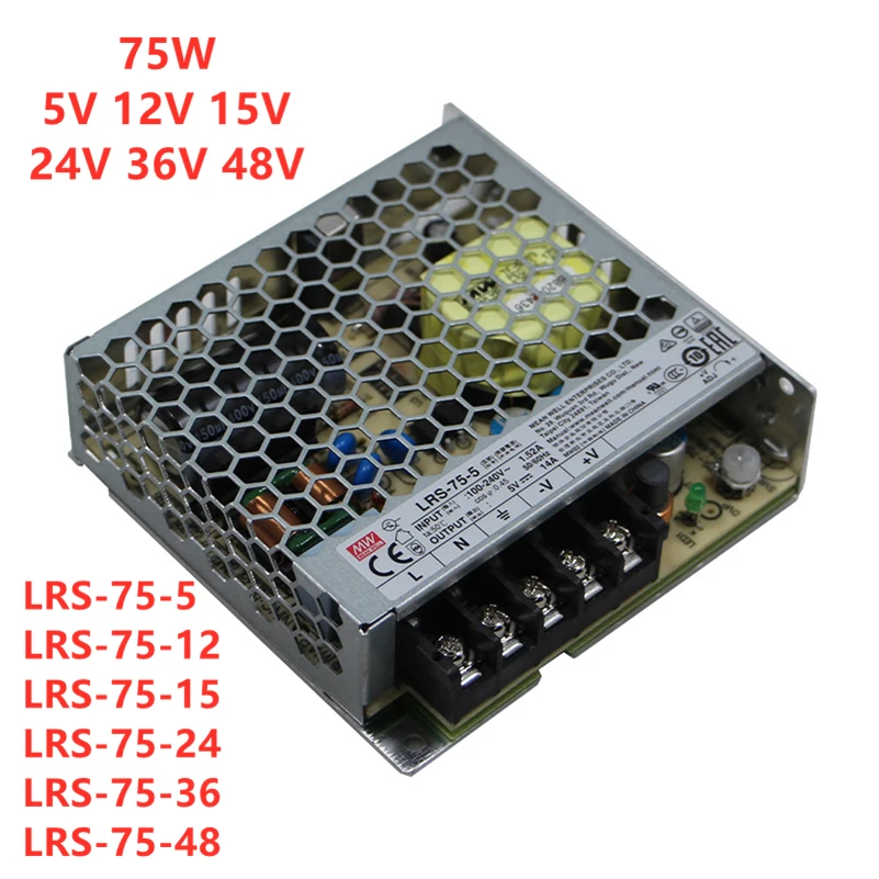 MEAN WELL 75W 5V 12V 15V 24V 36V 48V Single Output Switching Power Supply LRS-75-12 LRS-75-15 LRS-75-24 LRS-75-36 LRS-75-48